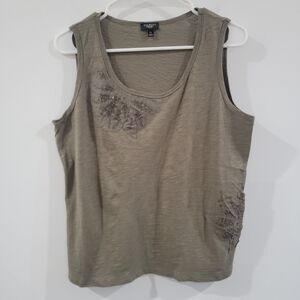 Talbots Womens Top Size XL Petite Green Floral Beaded Fairy‎ 3D